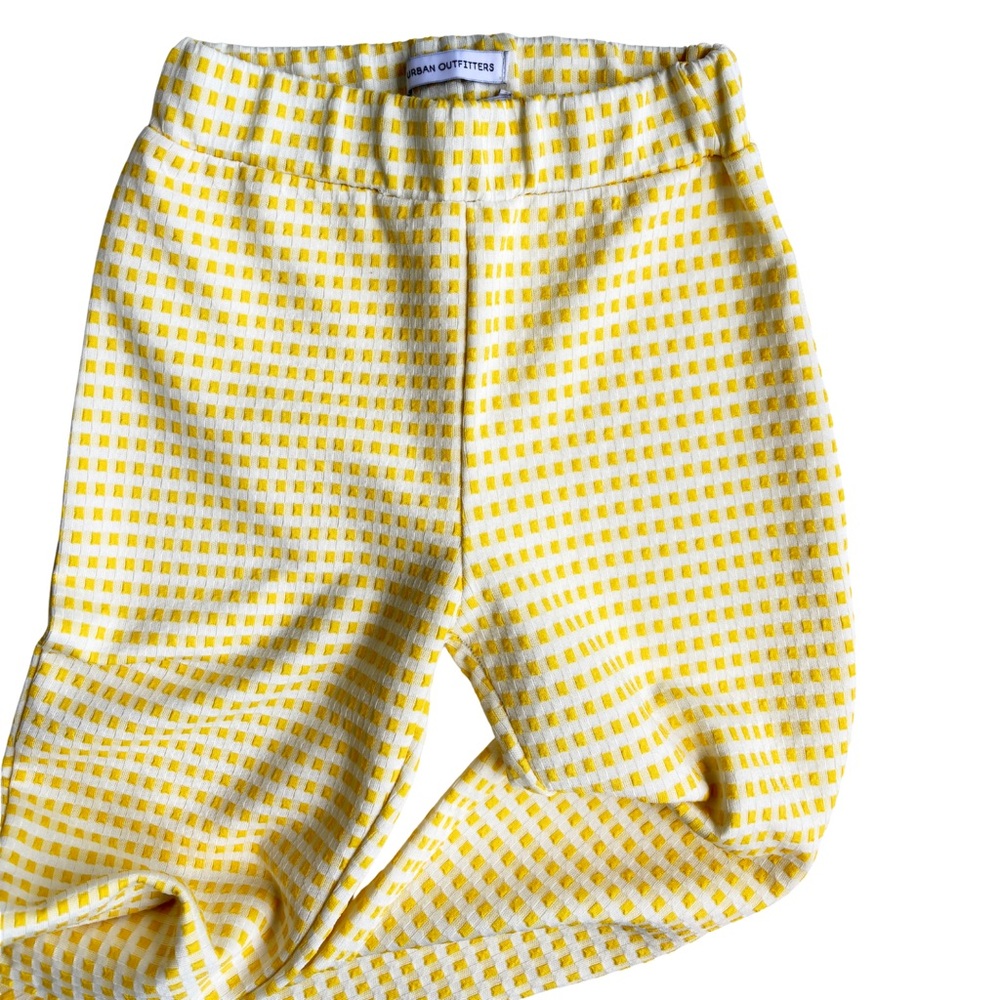 Urban Outfitters Lemon Yellow and White Textured Bootcut Stretchy Pants - Picture 2 of 5